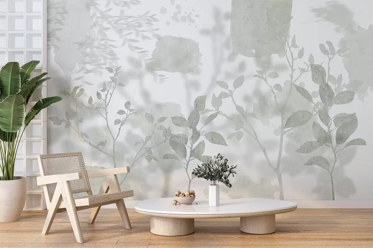 wall murals Trees silhouettes, branches, nature, watercolor, green colors w03911v1