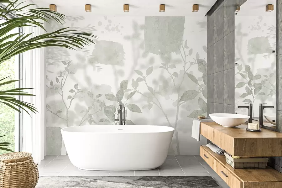 wall murals Trees silhouettes, branches, nature, watercolor, green colors w03911v1