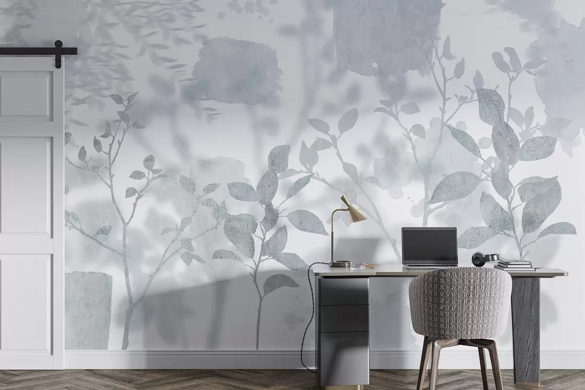 wall murals Trees silhouettes, branches, nature, watercolor, blue colors w03911v2