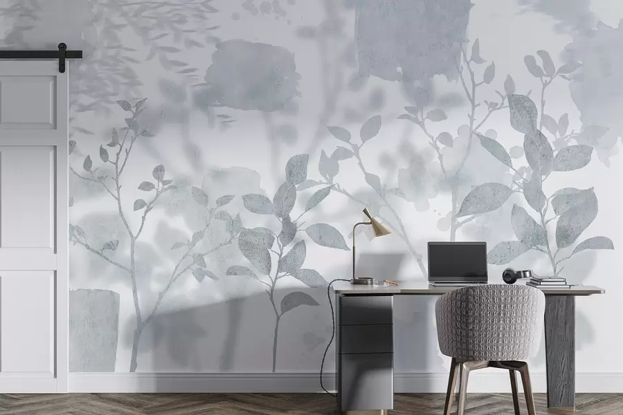 wall murals Trees silhouettes, branches, nature, watercolor, blue colors w03911v2