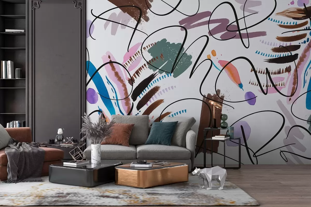 wall murals Ink letters, calligraphy, brush strokes, vivid colors, abstraction w03912