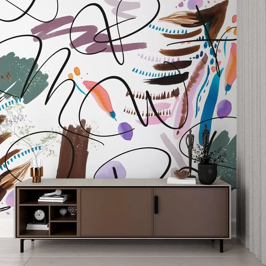 wall murals Ink letters, calligraphy, brush strokes, vivid colors, abstraction w03912