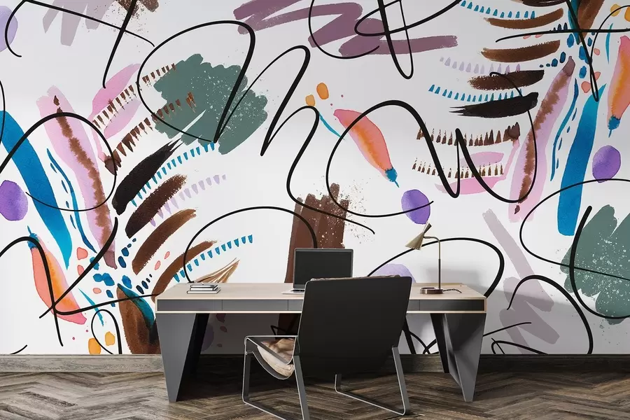 wall murals Ink letters, calligraphy, brush strokes, vivid colors, abstraction w03912