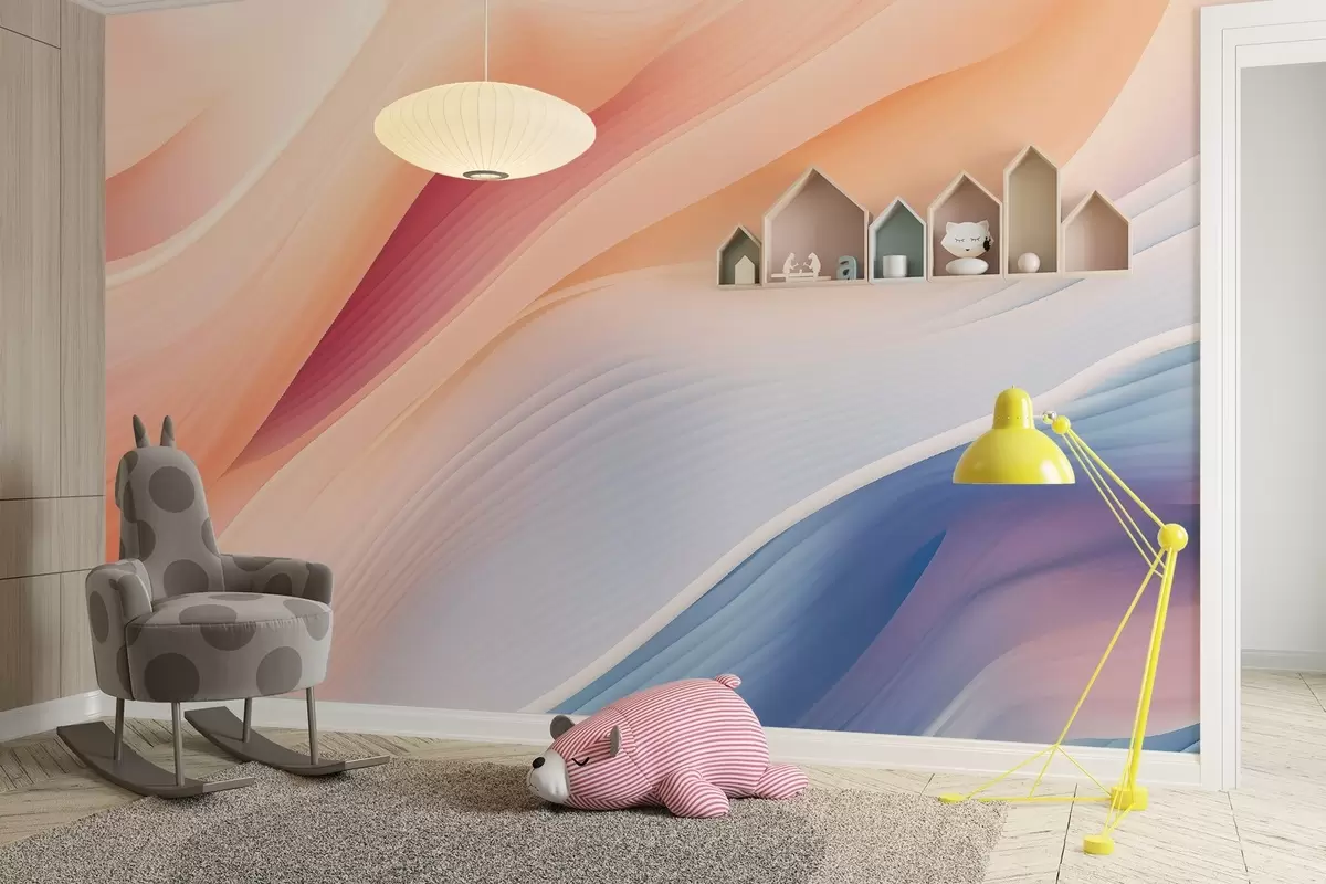 wall murals abstract flowing shapes inspired by wind and water, hand-painted with soft pastel gradients and subtle texture, organic movement like silk in slow motion, pale ivory background, natural harmony, no objects, no symbols, modern poetic wallpaper composition w03942