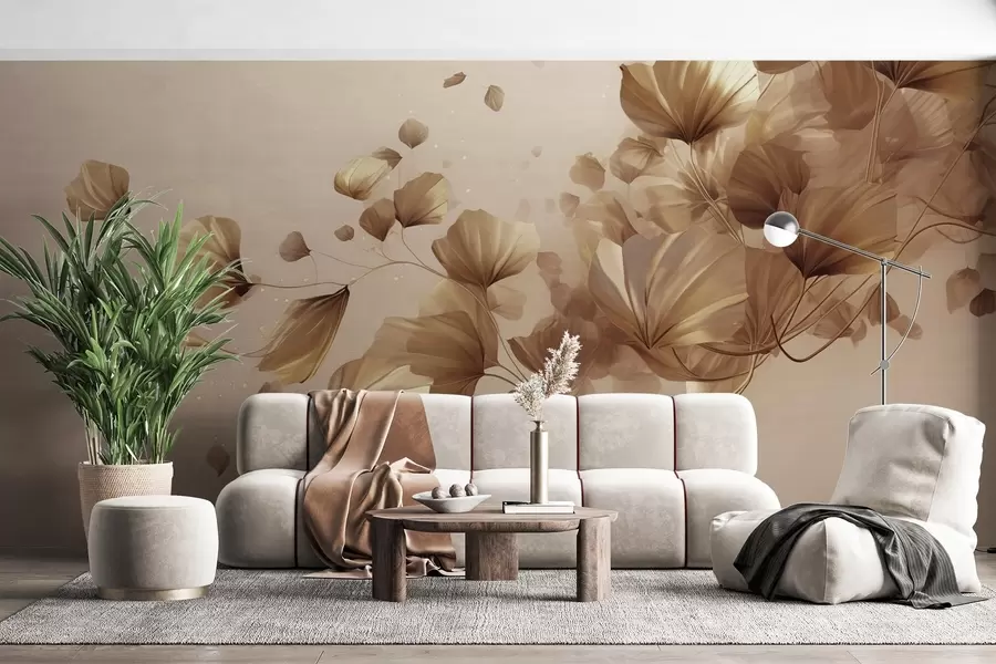 wall murals suspended mid-air, subtle glow, hand-drawn textures with pastel gradients, vintage paper background, abstract floral time loop w03947v1