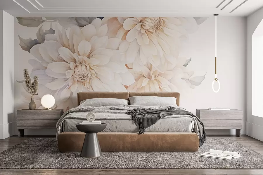 wall murals Pastel dahlias with soft, delicate peach and white light petals in watercolor style, soft background w09115