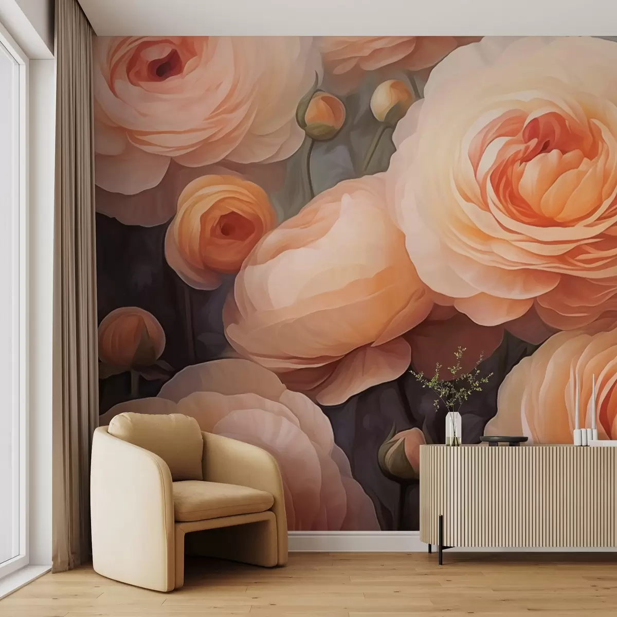 wall murals Volumetric flowers w03915