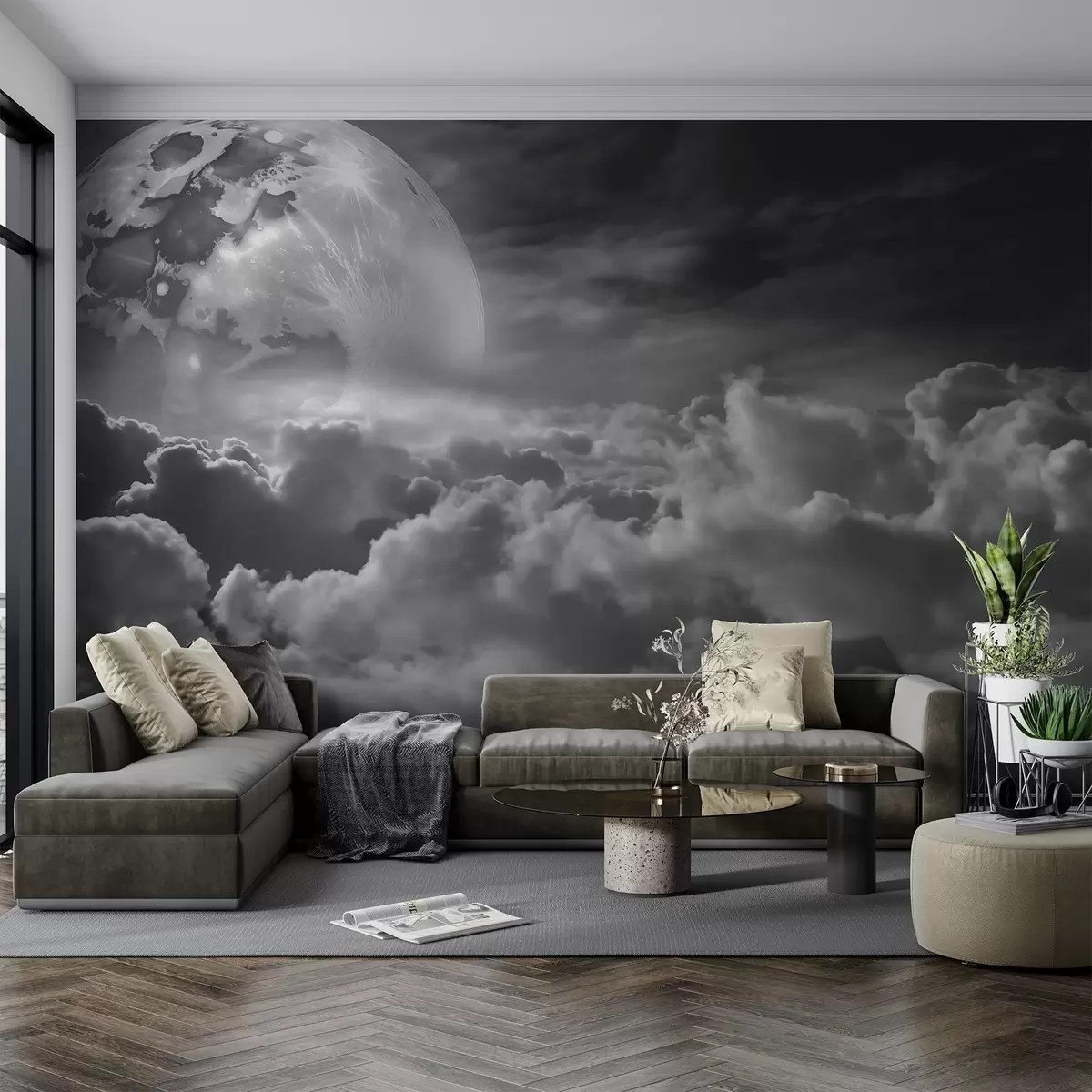 wall murals Moon above the clouds w03921