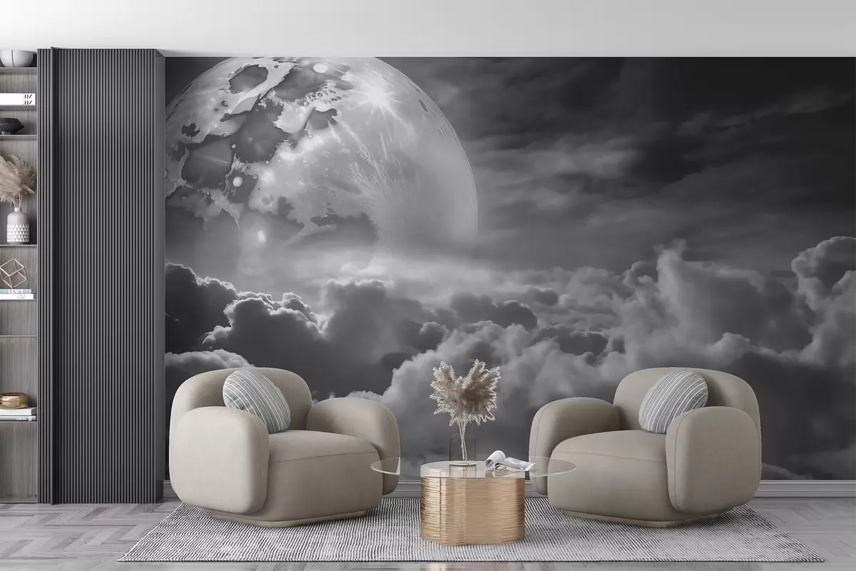 wall murals Moon above the clouds w03921