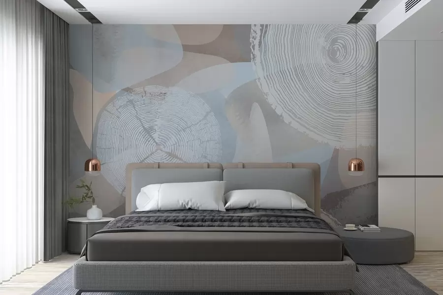 wall murals modern abstract shapes and annual tree rings  w03769