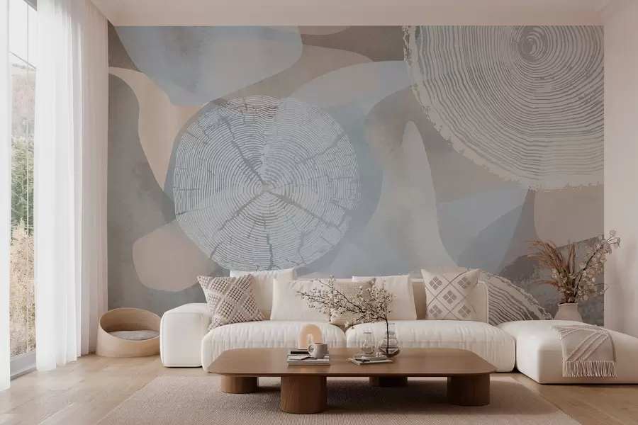 wall murals modern abstract shapes and annual tree rings  w03769
