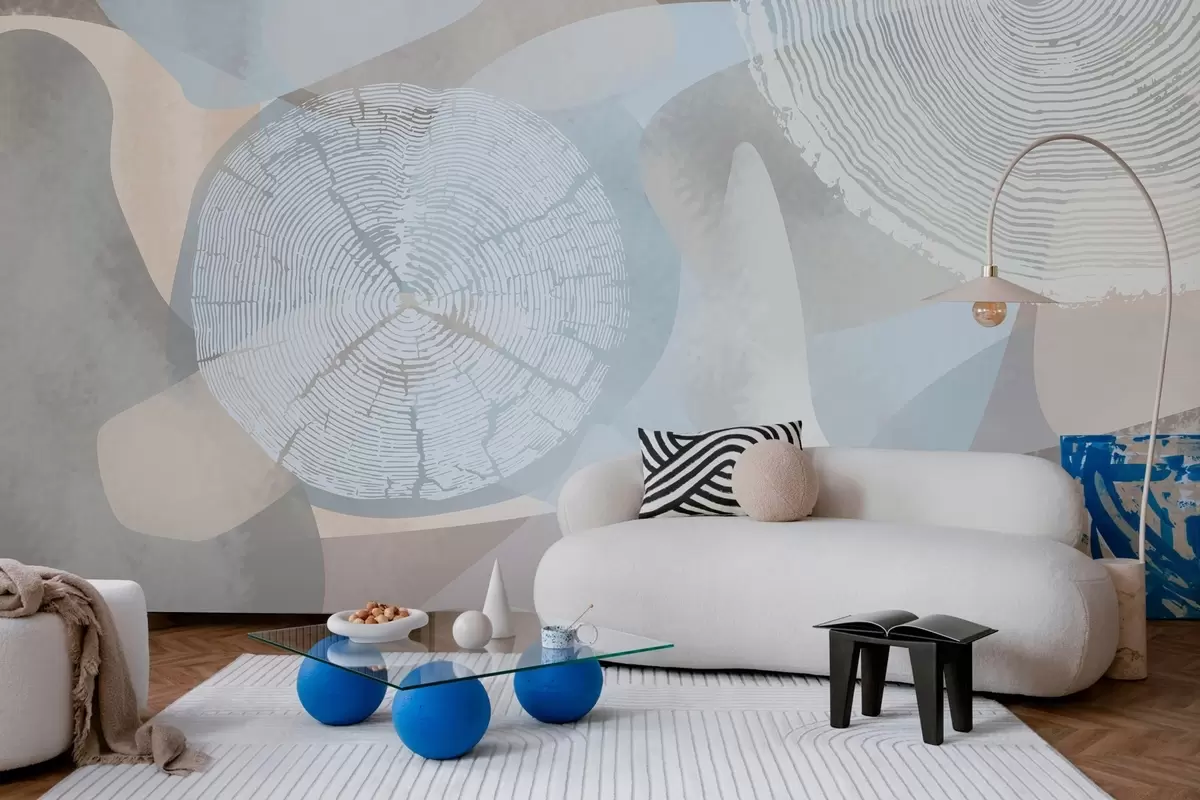 wall murals modern abstract shapes and annual tree rings  w03769