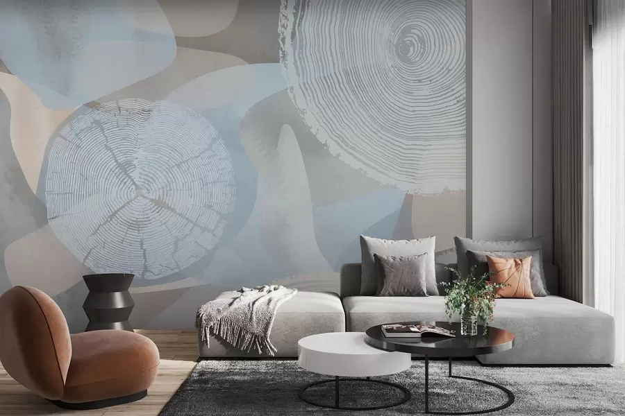 wall murals modern abstract shapes and annual tree rings  w03769