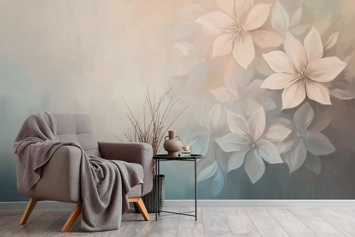 wall murals elegant flowers in the style of oil painting  w03770