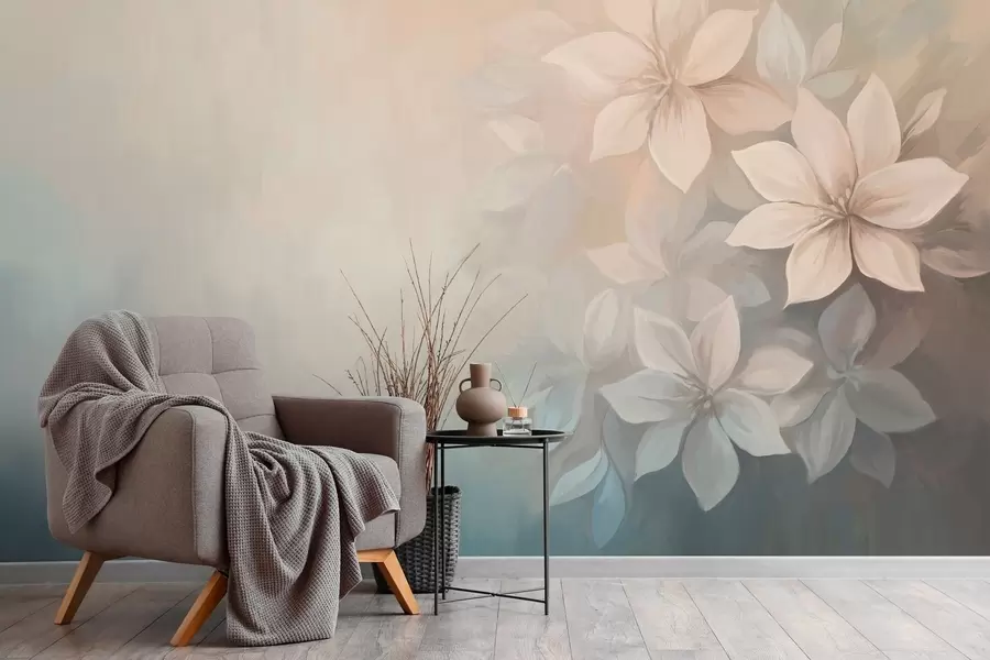 wall murals elegant flowers in the style of oil painting  w03770