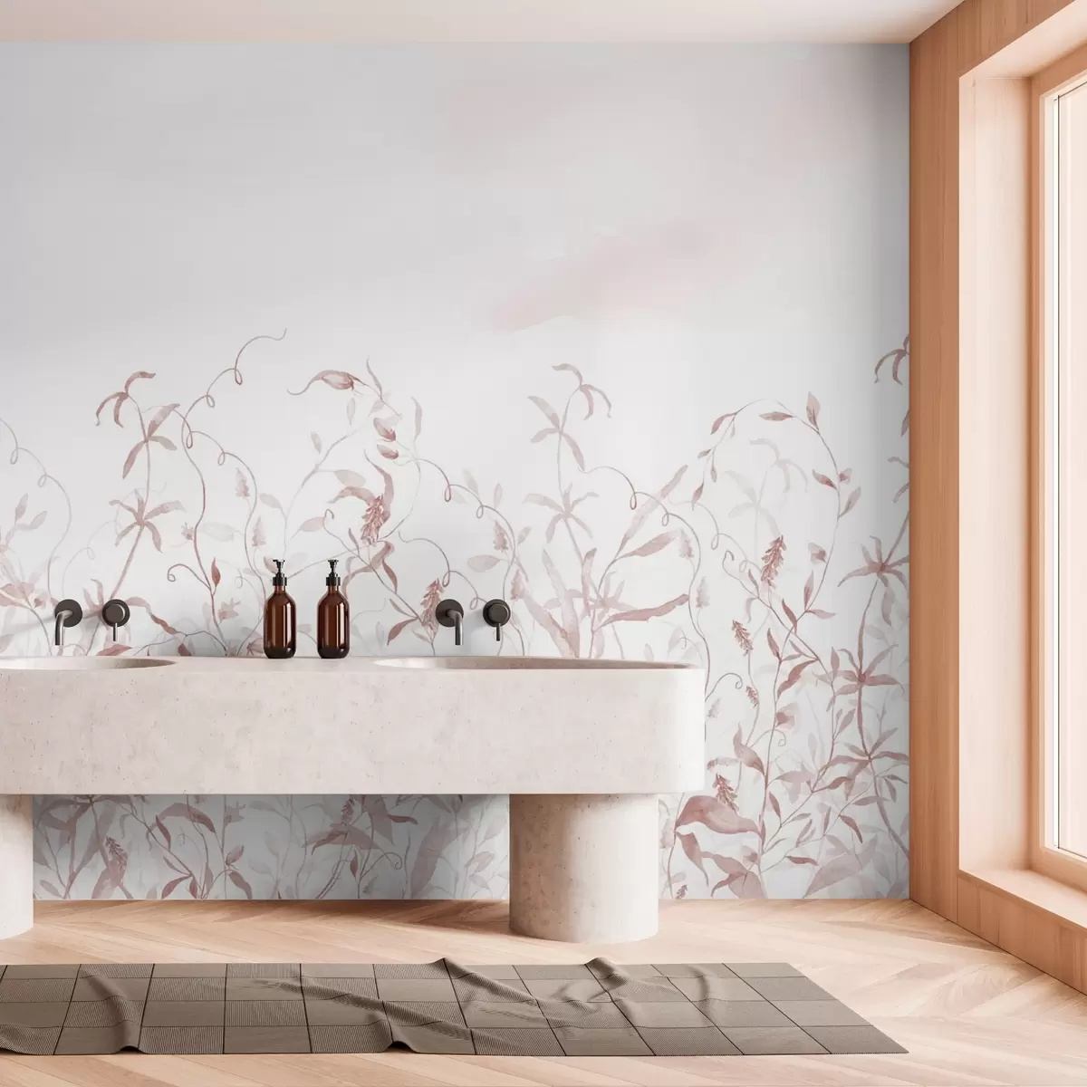 wall murals Vegetation imitation of textured watercolor, shades of  red w03928