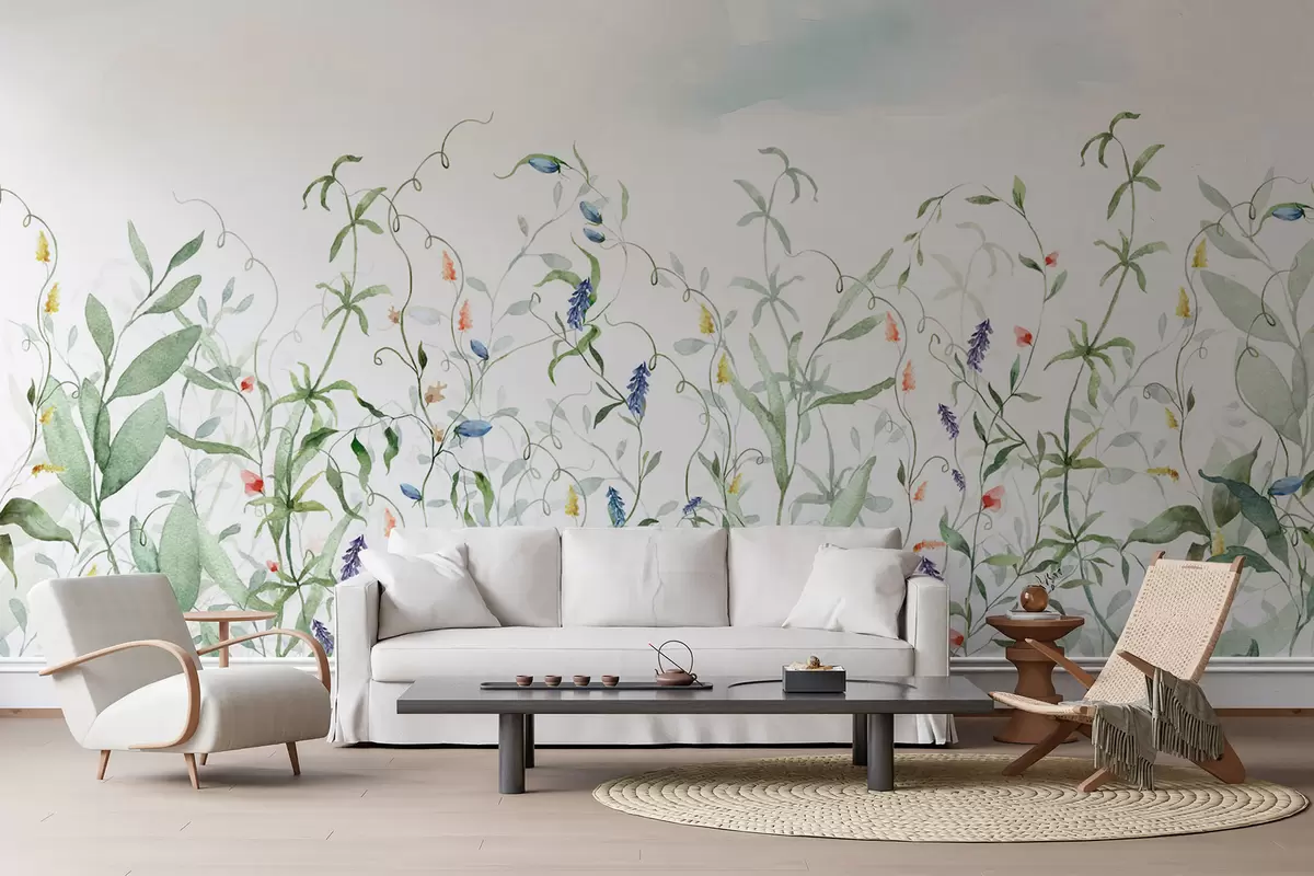 wall murals Grasses and vegetation imitation of textured watercolor w03928v1