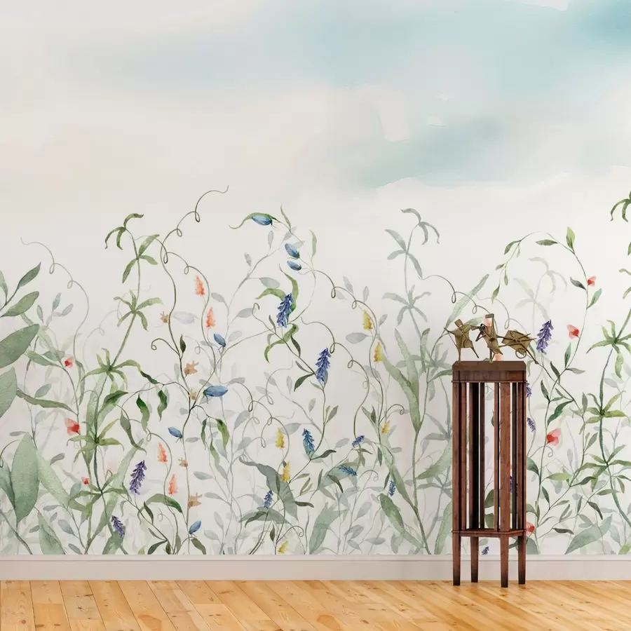 wall murals Grasses and vegetation imitation of textured watercolor w03928v1
