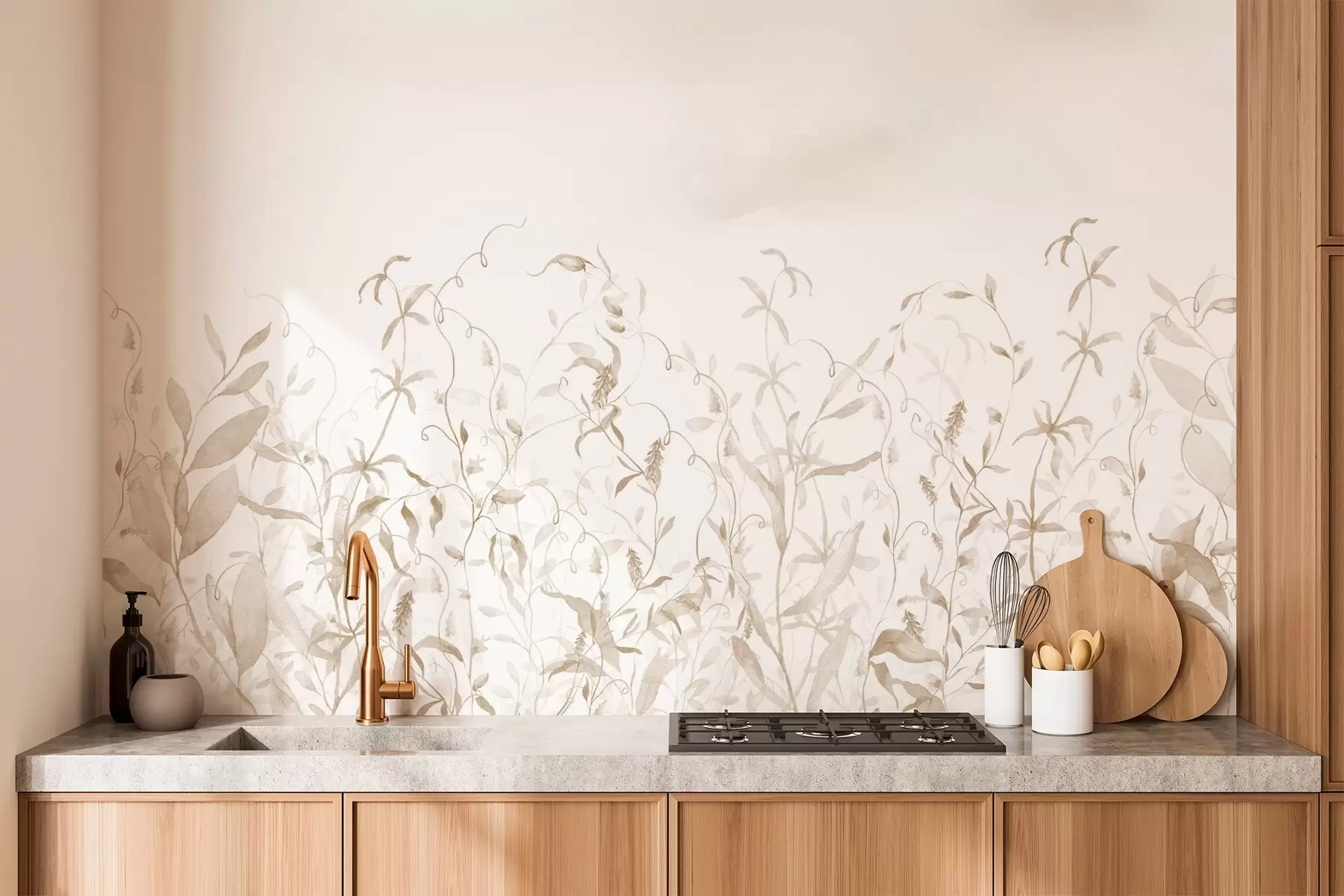 wall murals Vegetation imitation of textured watercolor, shades of  beige w03928v3