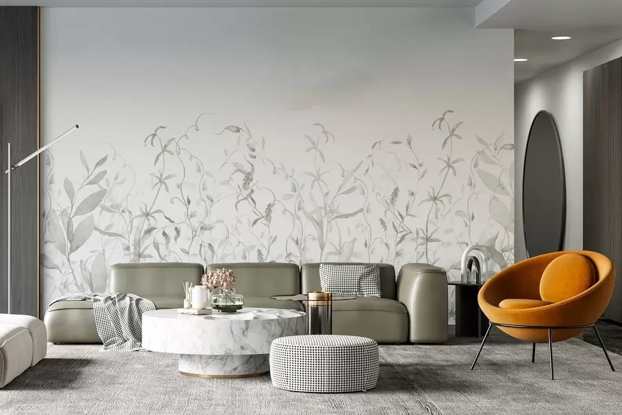 wall murals Vegetation imitation of textured watercolor, shades of  green w03928v4