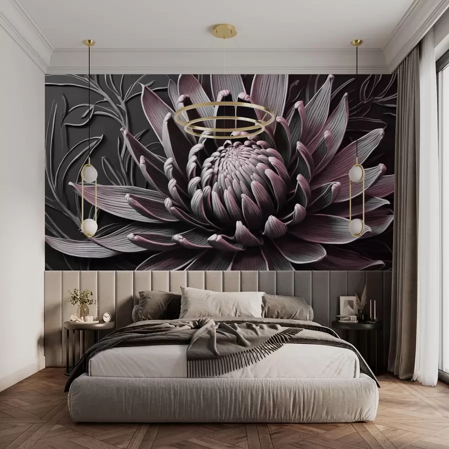 wall murals Protea flower, pink and black w03930v1