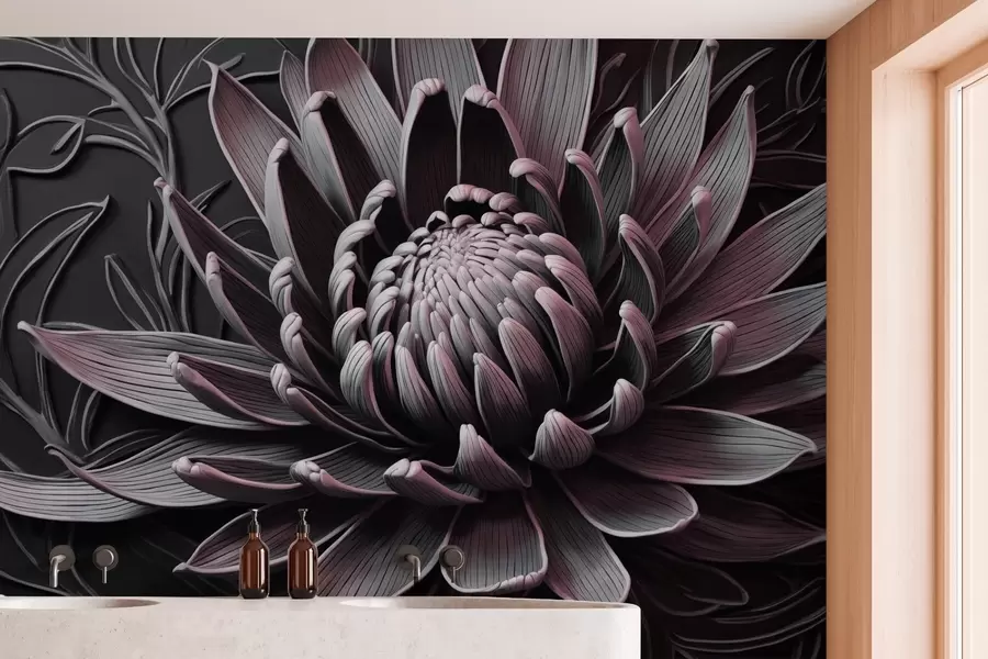 wall murals Protea flower, pink and black w03930v1
