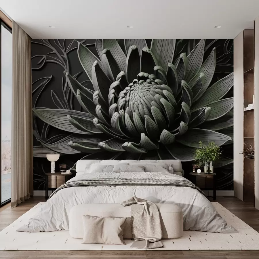wall murals Protea flower, green and black w03930v3