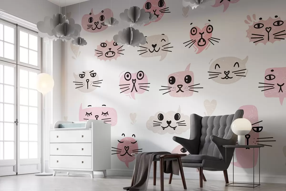 wall murals Cat faces shades of pink w03951v1
