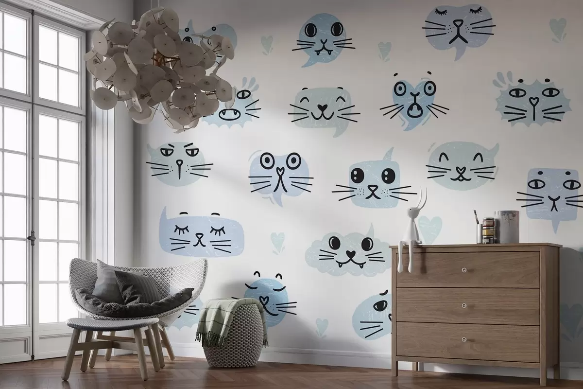 wall murals Cat faces shades of blue w03951v2