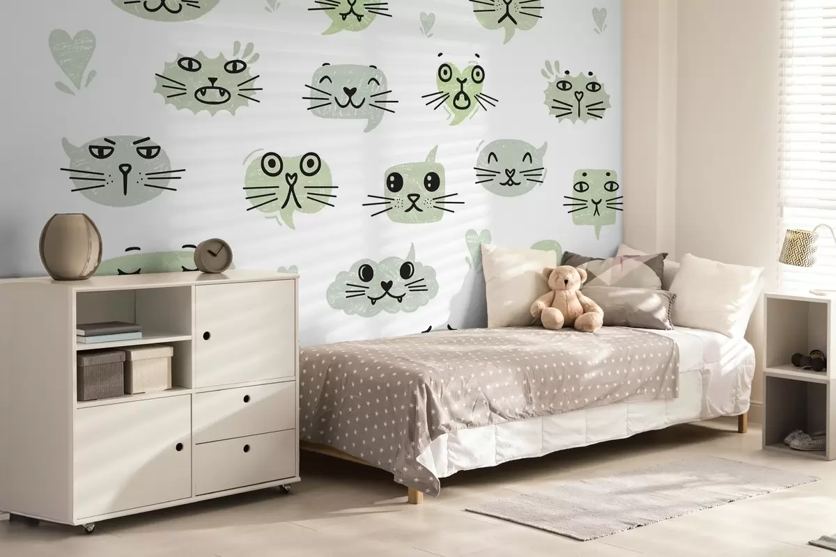 wall murals Cat faces shades of green w03951v3