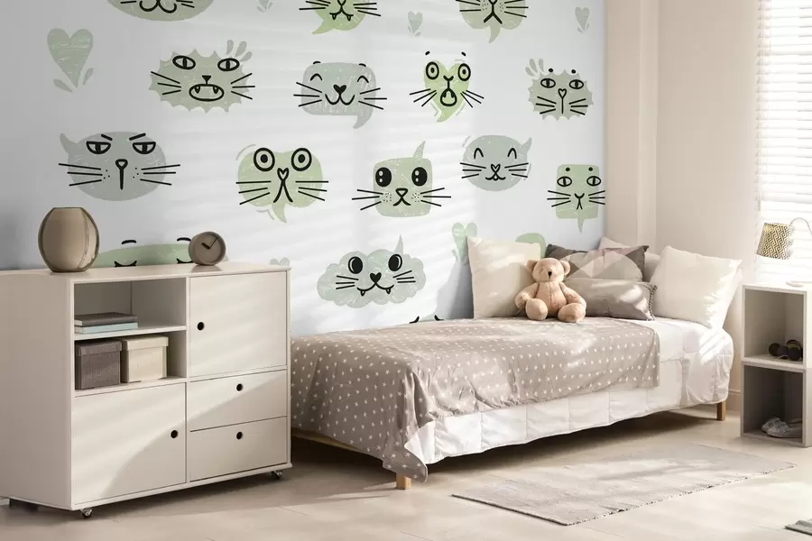 wall murals Cat faces shades of green w03951v3
