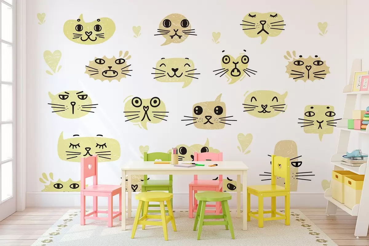 wall murals Cat faces shades of yellow w03951v4
