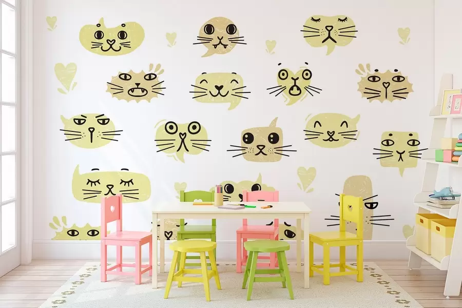 wall murals Cat faces shades of yellow w03951v4