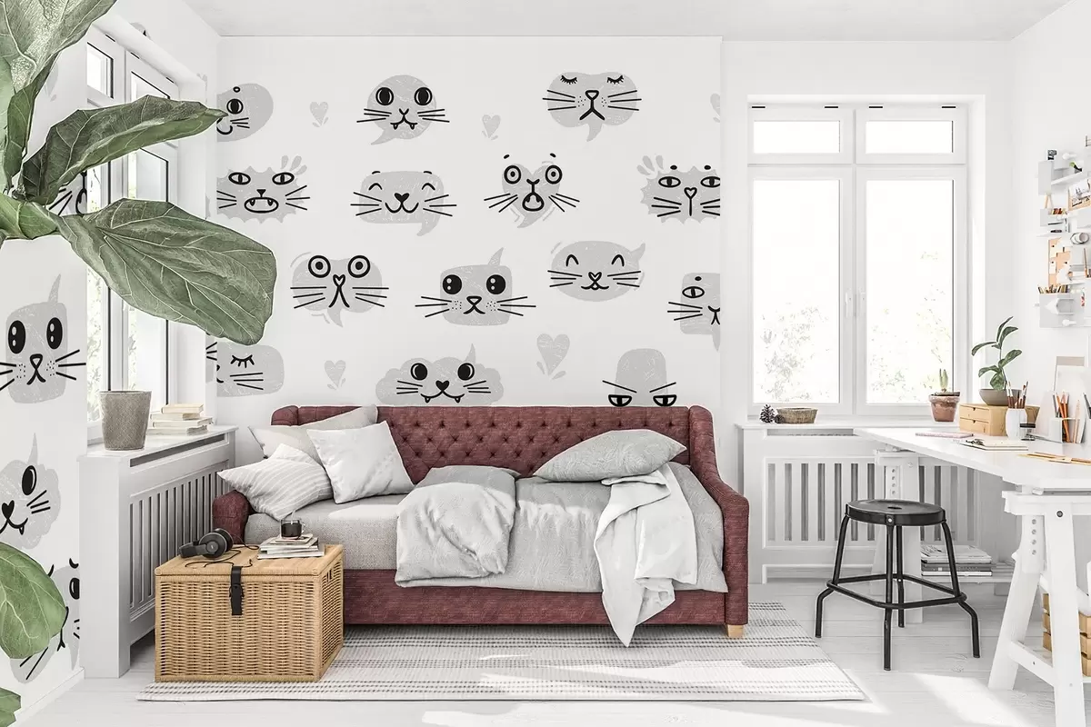 wall murals Cat faces monochrome w03951v5
