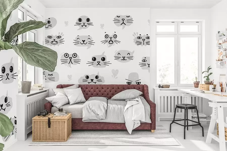 wall murals Cat faces monochrome w03951v5