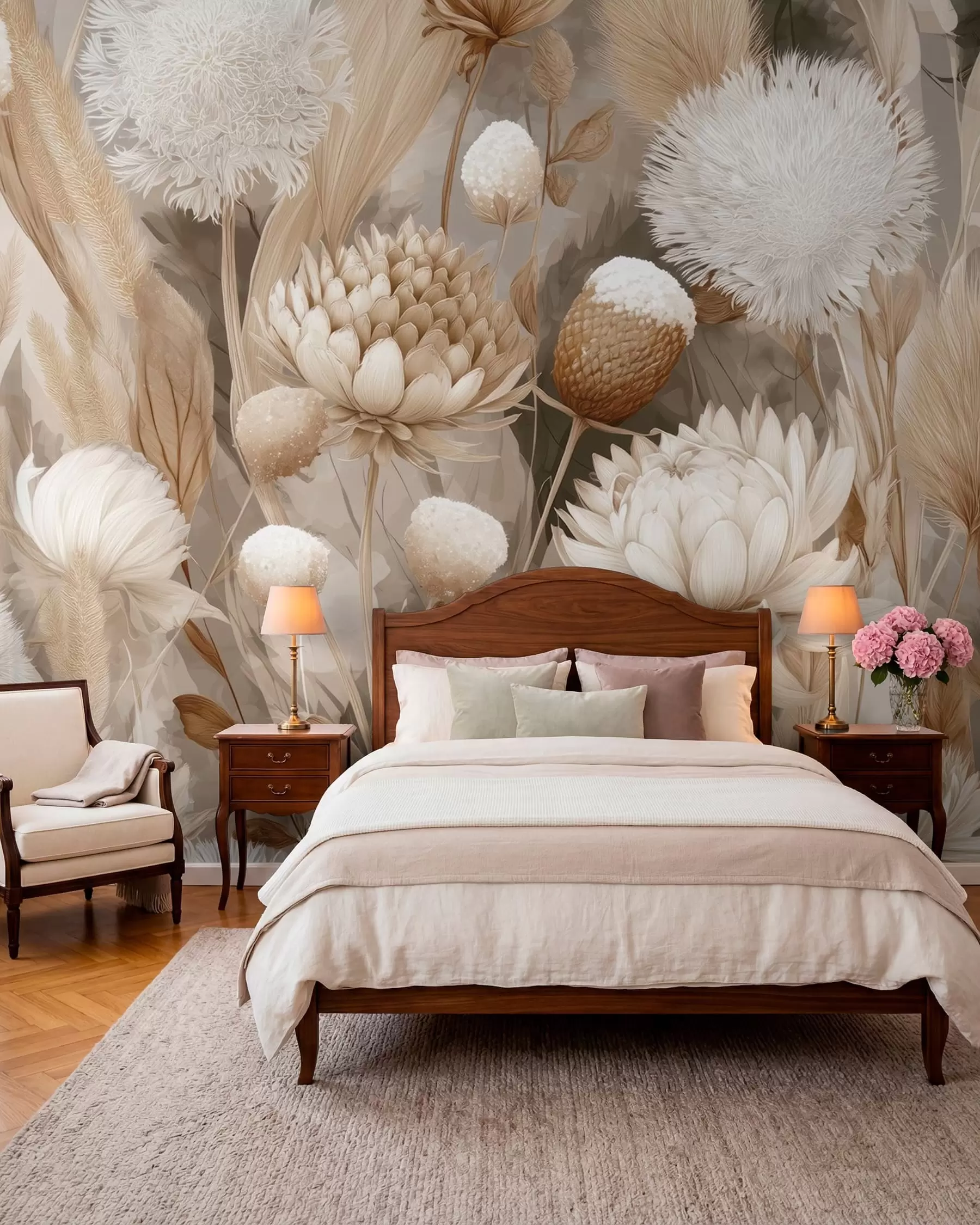 wall murals Dried Blooms in Cream w09121