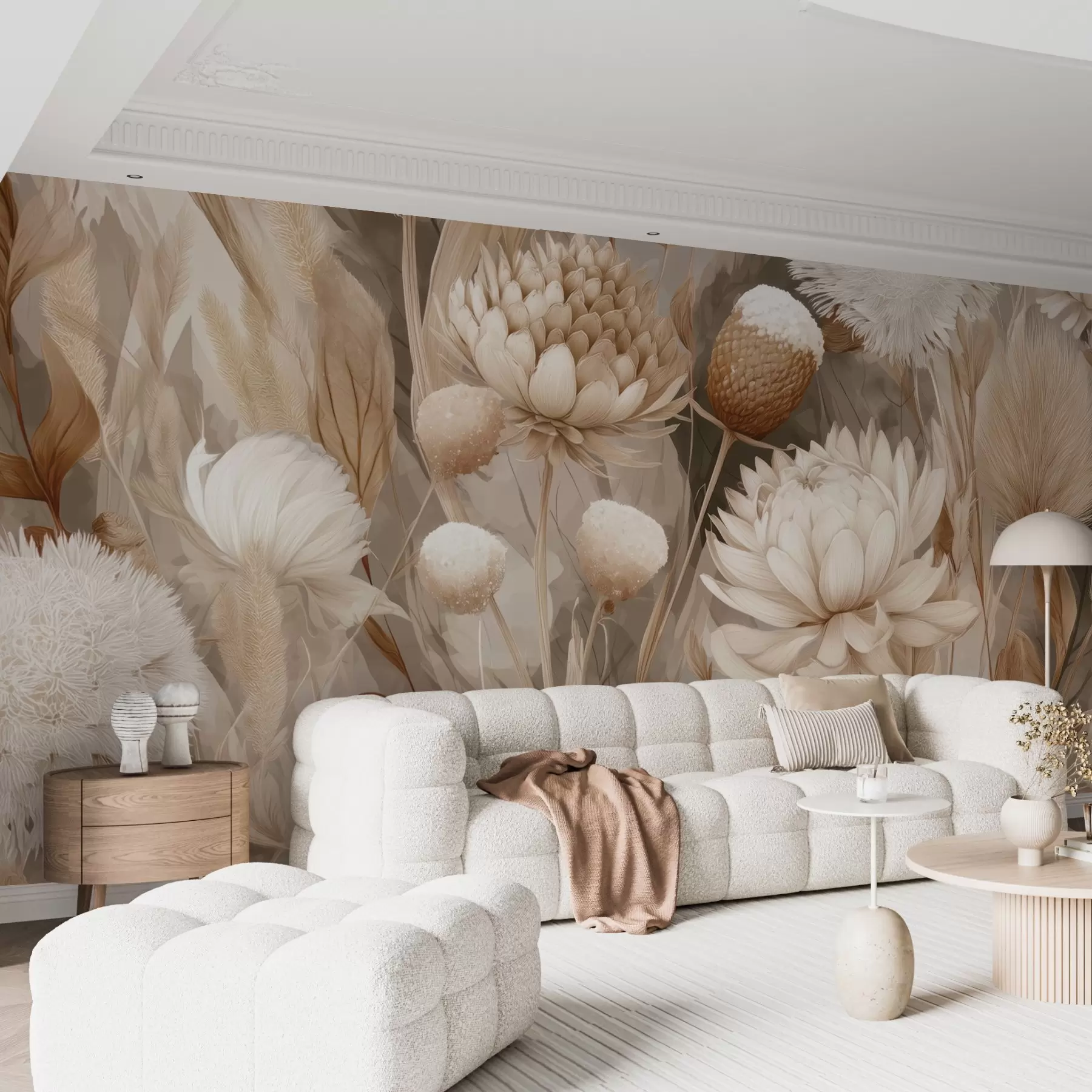 wall murals Boho Harmony: Textured flowers in beige and cream tones w09121