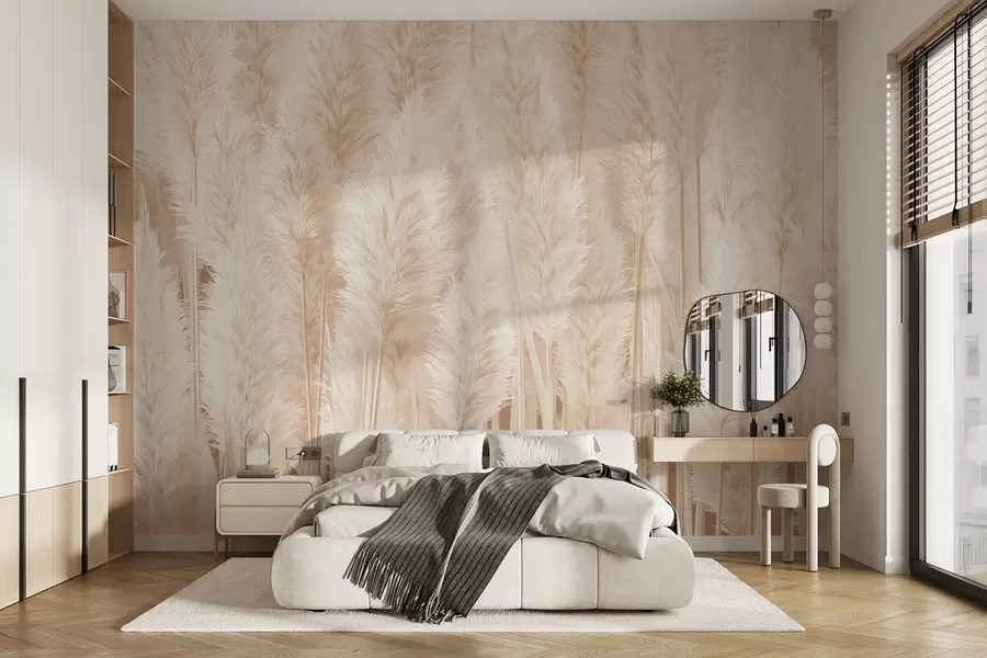 wall murals Pampas grass in beige tones w09126