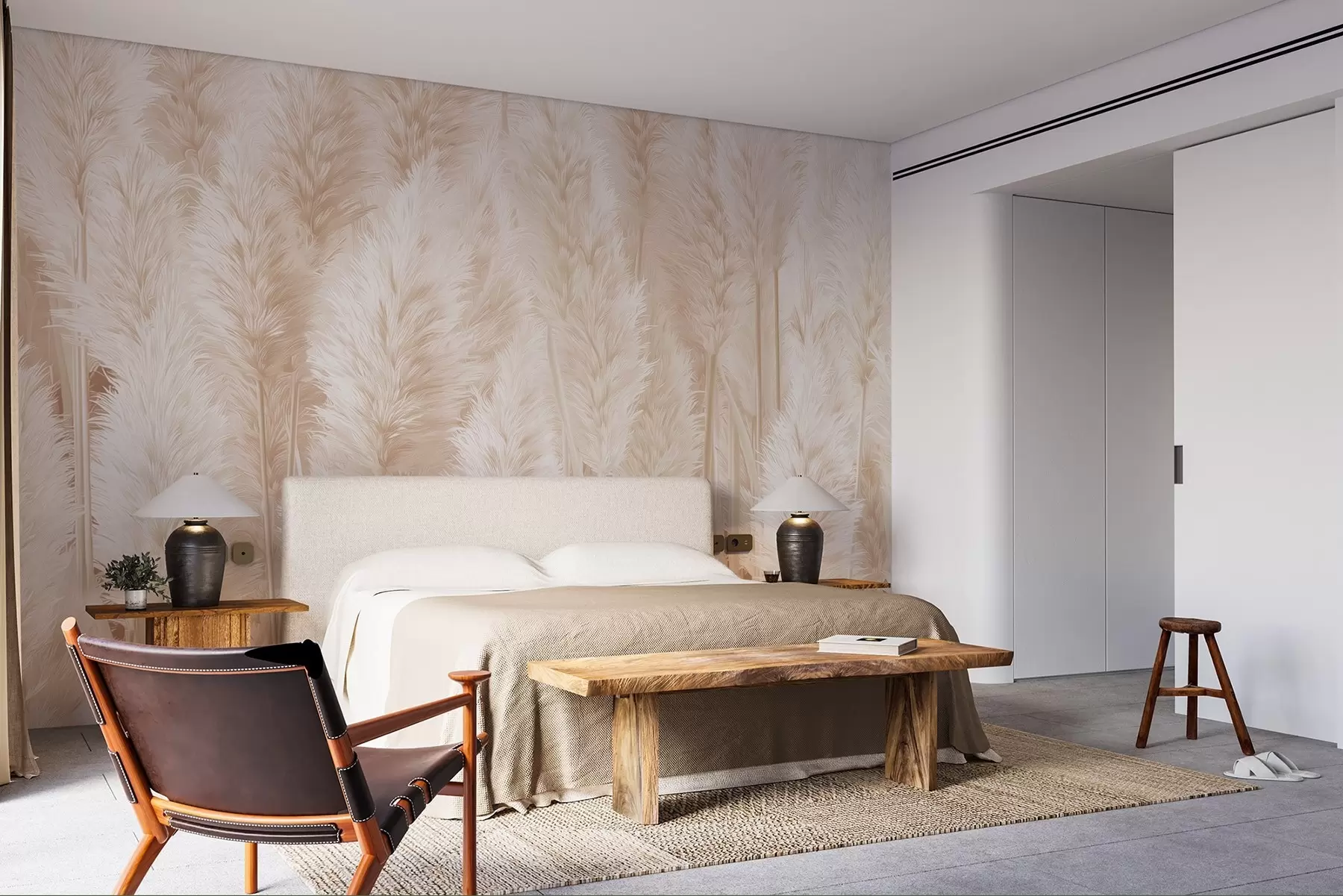 wall murals Pampas grass in beige tones w09126