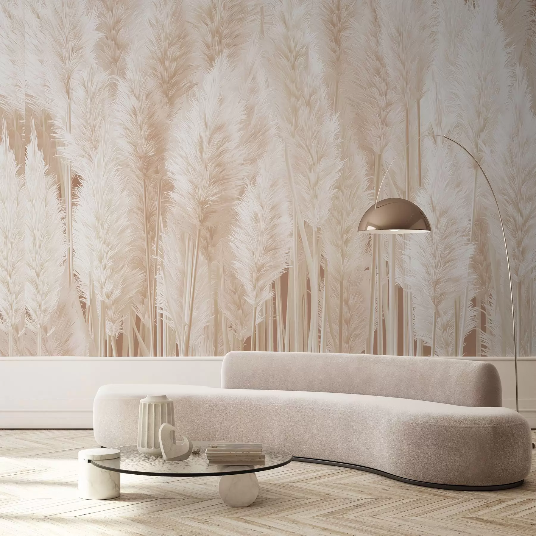 wall murals Pampas grass in beige tones w09126