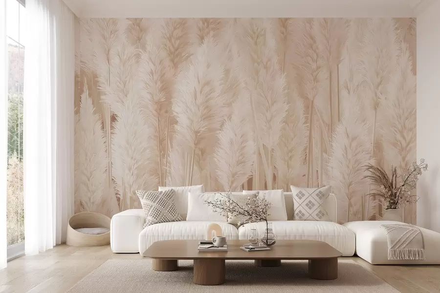 wall murals Pampas grass in beige tones w09126