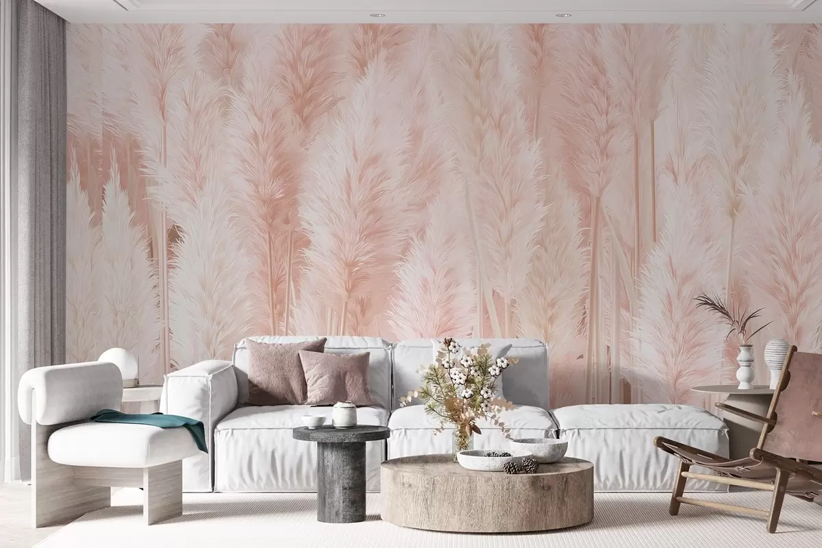 wall murals Pampas grass in soft pink tones w09126v1