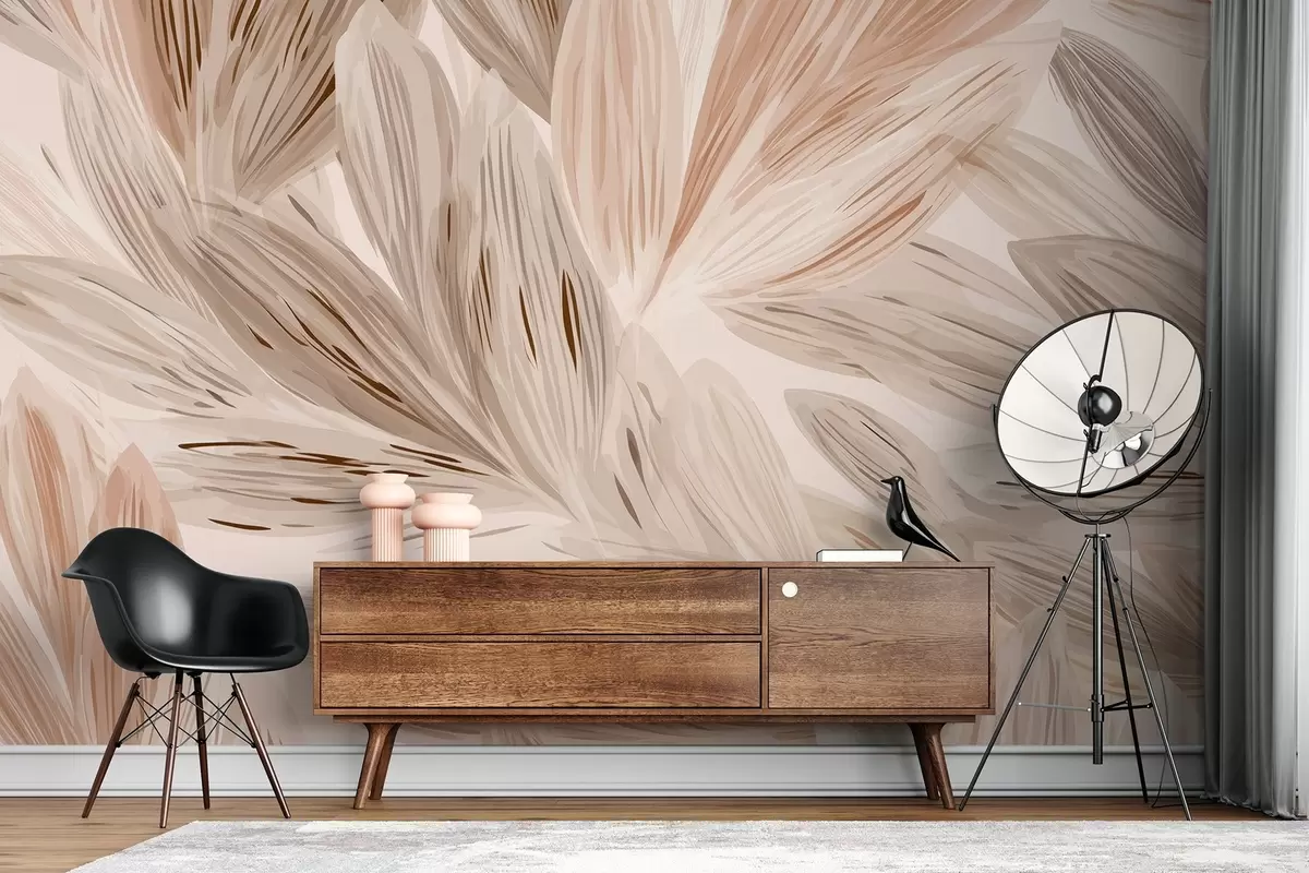 wall murals Beige plants, light watercolor-style abstraction w09127