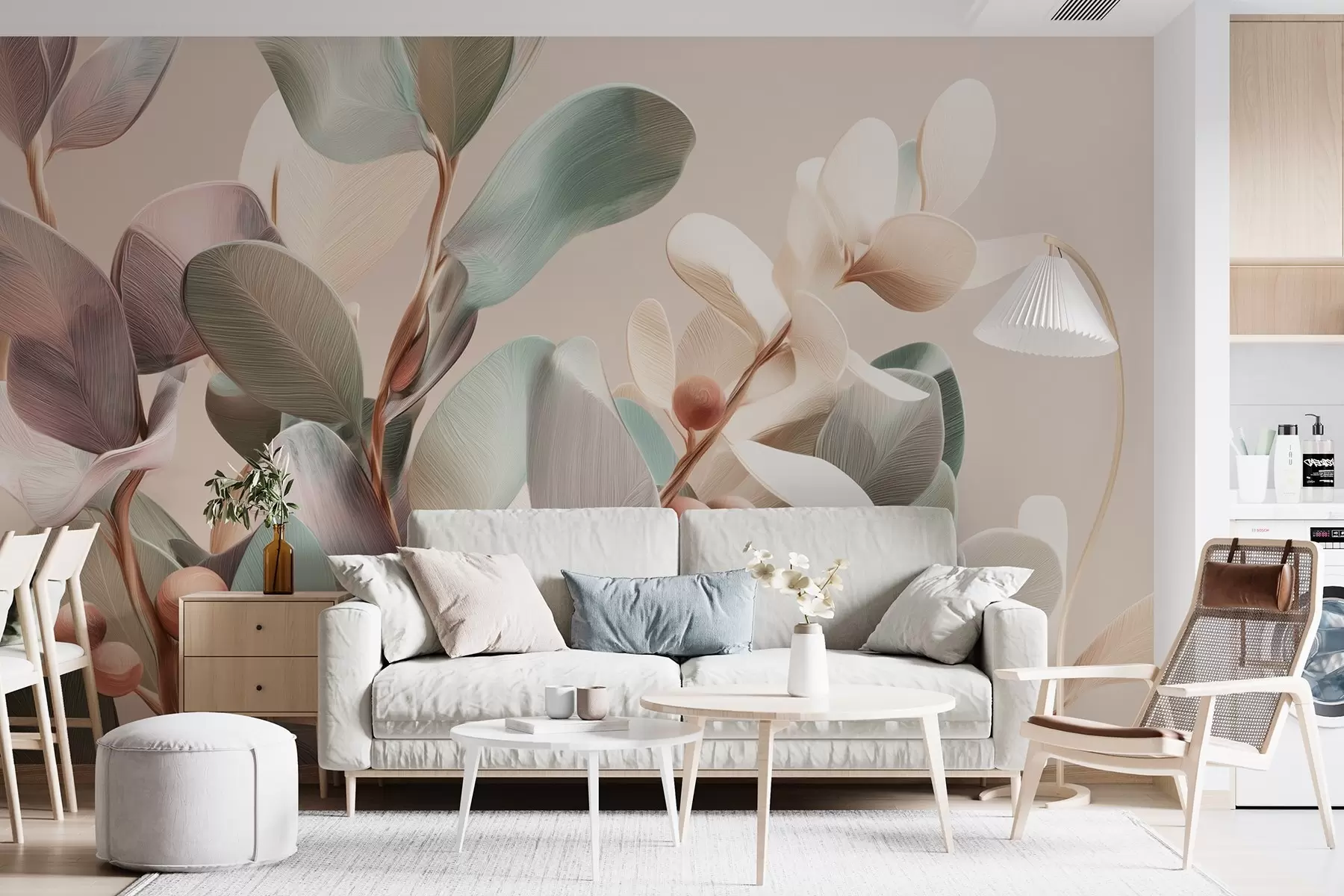 wall murals Plants with berries in light pastel tones w09128