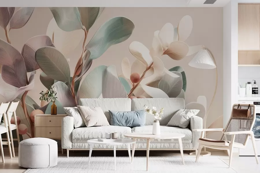 wall murals Plants with berries in light pastel tones w09128