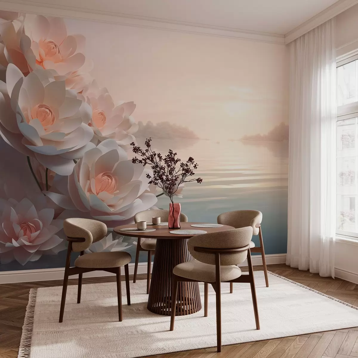 wall murals Pastel lotuses on the water under the evening sky w03988