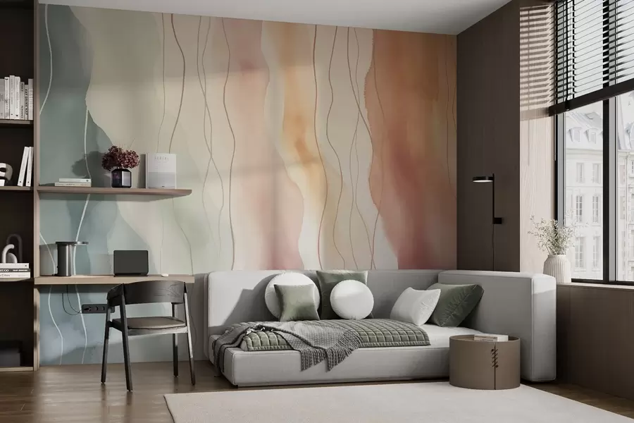 wall murals Abstract watercolour waves in warm and cool colours w03989