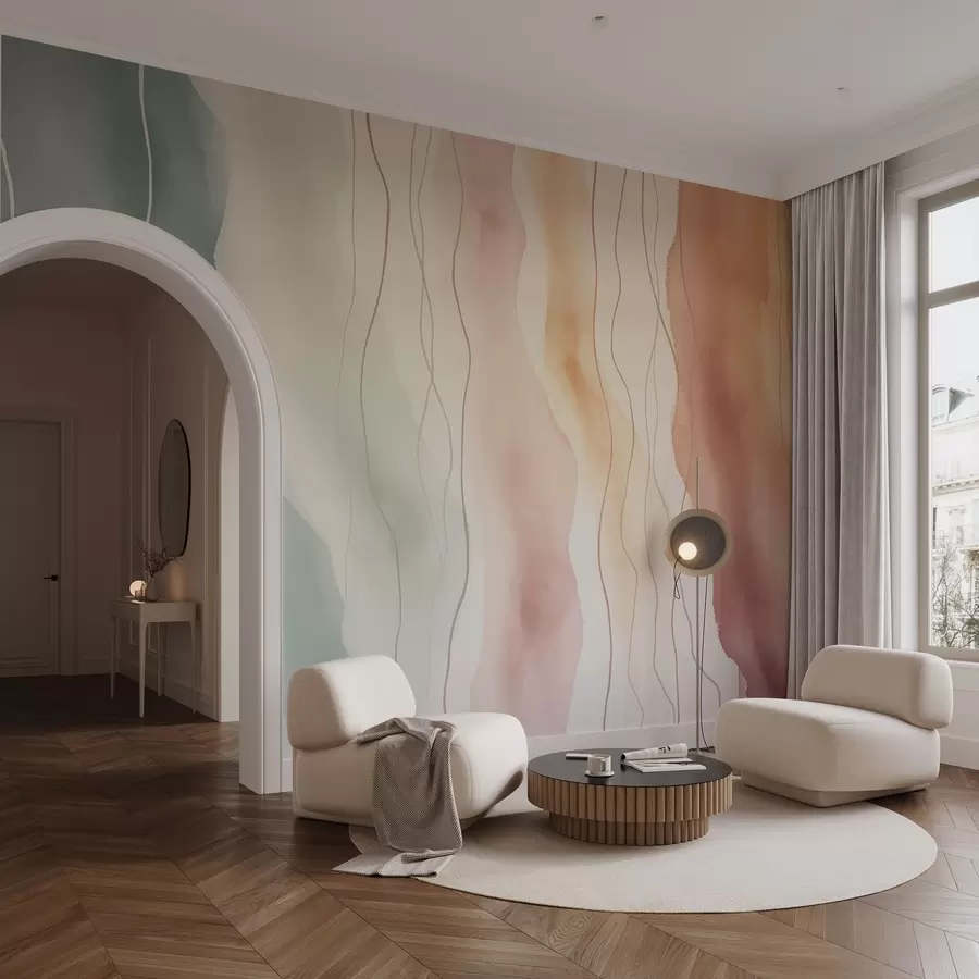 wall murals Abstract watercolour waves in warm and cool colours w03989