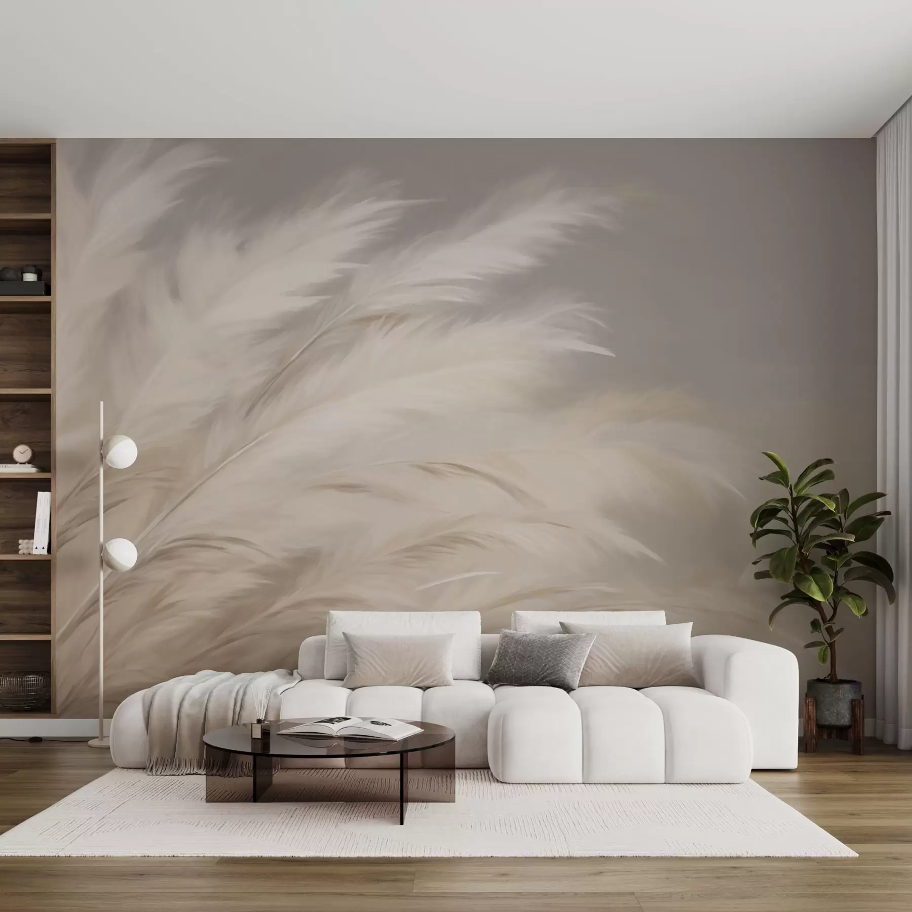 wall murals Soft fluffy grasses in beige and grey w03992