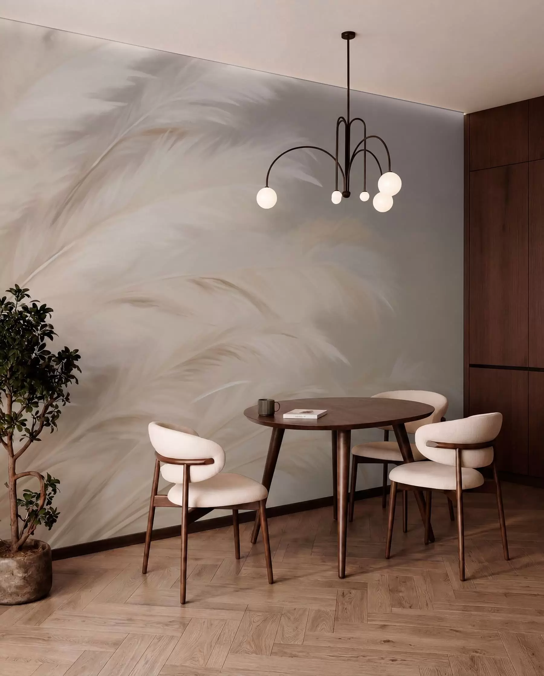 wall murals Soft fluffy grasses in beige and grey w03992